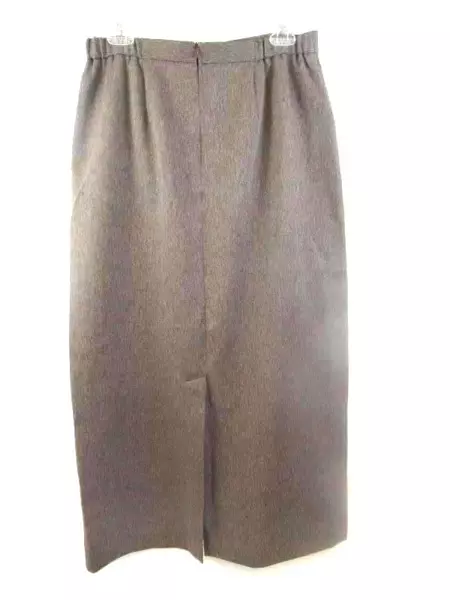 Vtg JM Collection Skirt Long Brown Back Vent Faux Belt Silver Metal Women's 10