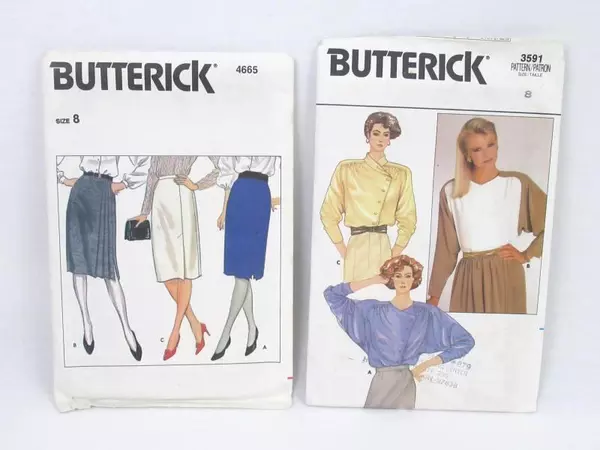Lot of 2 Vintage Butterick Size 8 Sewing Patterns for Blouse & Skirt