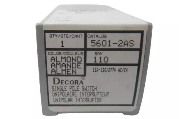 New Leviton 5601-2AS Almond Decora Rocker Light Switch 15A Single Pole