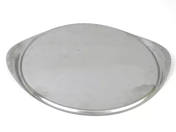 Floral Handle Metal Serving Platter Tray Oval 13.5" Good Condition