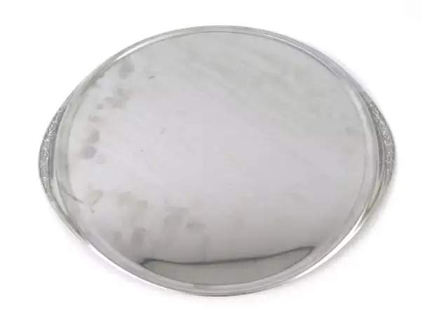 Floral Handle Metal Serving Platter Tray Oval 13.5" Good Condition