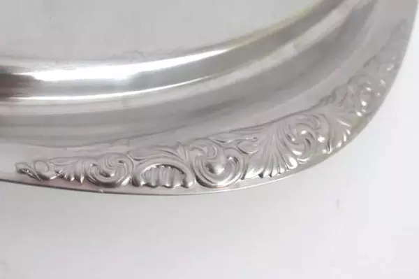Floral Handle Metal Serving Platter Tray Oval 13.5" Good Condition