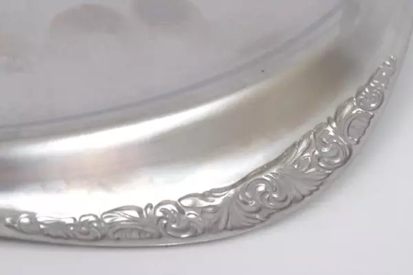 Floral Handle Metal Serving Platter Tray Oval 13.5" Good Condition