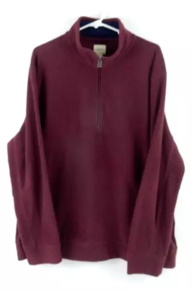 GH Bass And Co Burgundy Fleece Zip Sweater Men's Size Large Collared