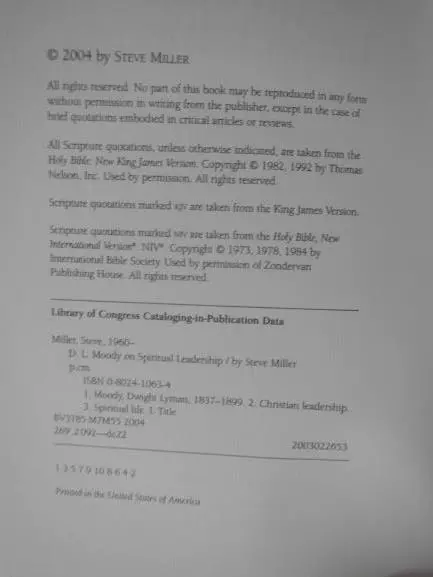 D.L. Moody On Spiritual Leadership by Steve Miller 2004 PB Christian Leadership