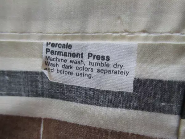 Vintage JC Penney Twin Top Sheet Striped Beige Red Blue Button Holes 94"x55"