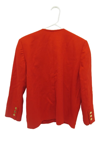Women's Red Textured Blazer Jacket Size 4 Gold Buttons, Good Condition