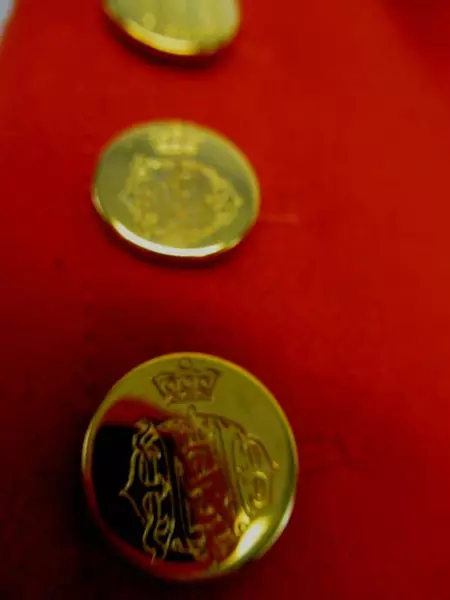 Women's Red Textured Blazer Jacket Size 4 Gold Buttons, Good Condition