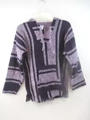 Artesanias Cuamatzi Pullover Hooded Sweater Purple White Stripes Women's Size M