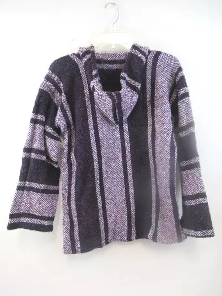 Artesanias Cuamatzi Pullover Hooded Sweater Purple White Stripes Women's Size M