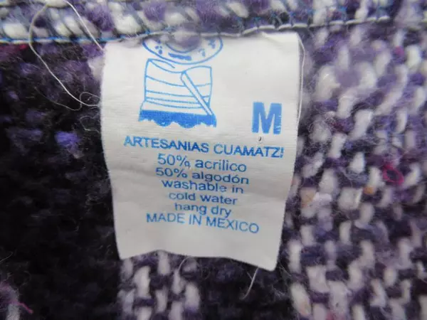 Artesanias Cuamatzi Pullover Hooded Sweater Purple White Stripes Women's Size M