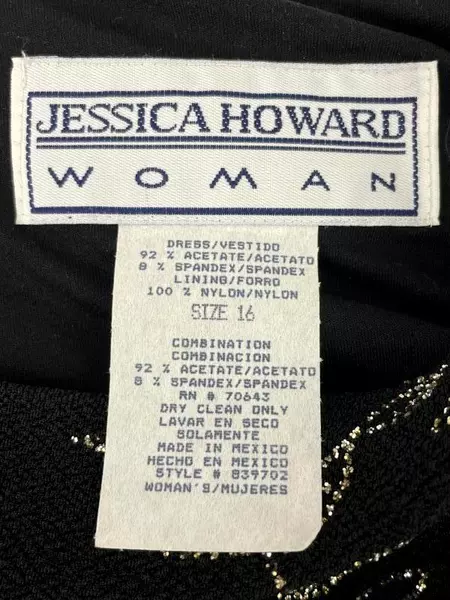 Vintage Jessica Howard Black Glitter Floral Dress Women's Size 16