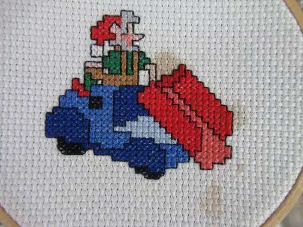 Lot of 2 Vintage Elf Cross Stitch Wall Hangings 5.5in Embroidery Decor