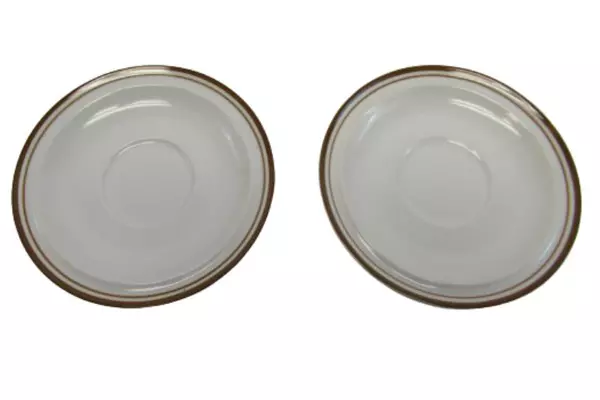 Lot of 2 Colonial Stoneware Saucer Plates Beige Brown Trim Japan