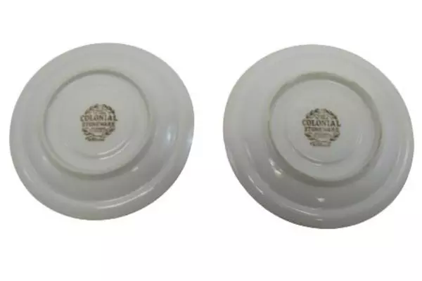 Lot of 2 Colonial Stoneware Saucer Plates Beige Brown Trim Japan