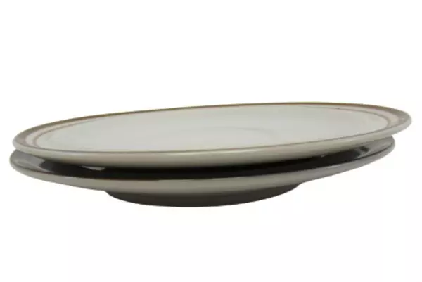 Lot of 2 Colonial Stoneware Saucer Plates Beige Brown Trim Japan