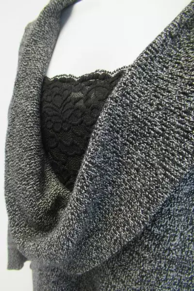 Alfani Women's Black Gray Cowl Neck Lace Sweater Size PM Petite Medium