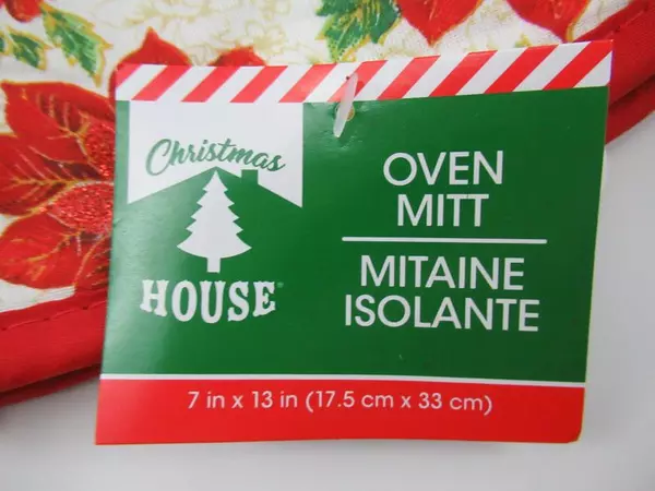 Christmas House Poinsettia Oven Mitt & Dish Towel Set NWT Red Green