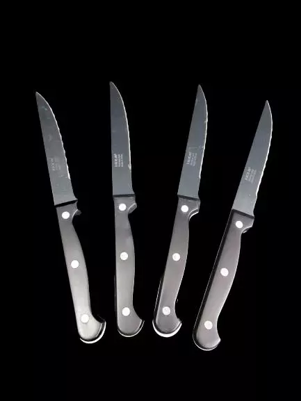 Lot Of 4 Ikea Stainless Steel Serrated Blade Snitta Steak Knives Black Handle
