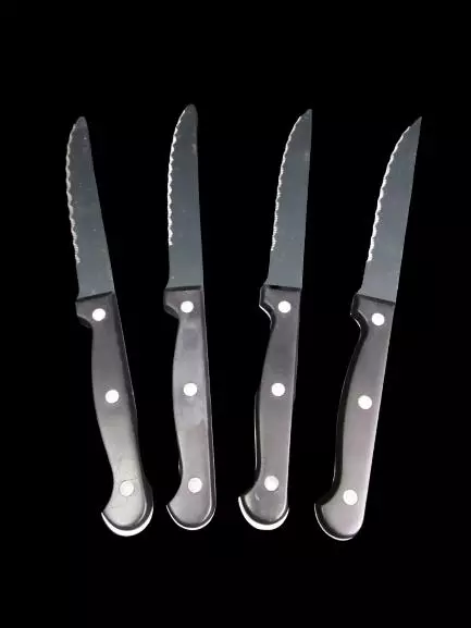 Lot Of 4 Ikea Stainless Steel Serrated Blade Snitta Steak Knives Black Handle