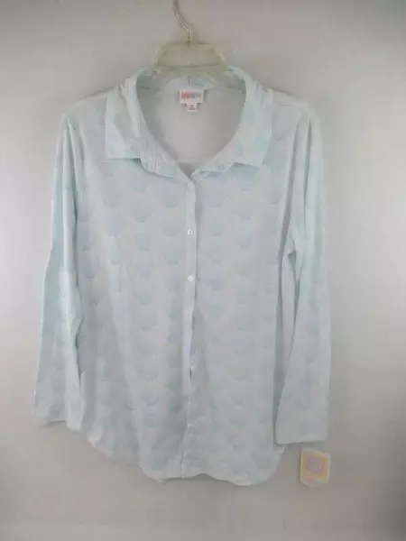 LuLaRoe Valentina Shirt Top Long Sleeves Light Blue White Women's Size M