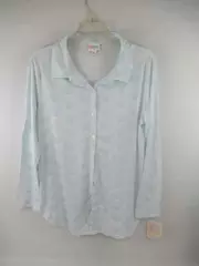 LuLaRoe Valentina Shirt Top Long Sleeves Light Blue White Women's Size M