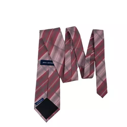 John Ashford Men's Handmade Silk Tie Pink Gray Plaid 58" Valentine's Day