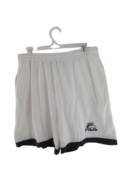 Vintage Fila Women's Knit Shorts L White Navy Trim Elastic Waist Casual Wear