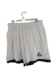 Vintage Fila Women's Knit Shorts L White Navy Trim Elastic Waist Casual Wear