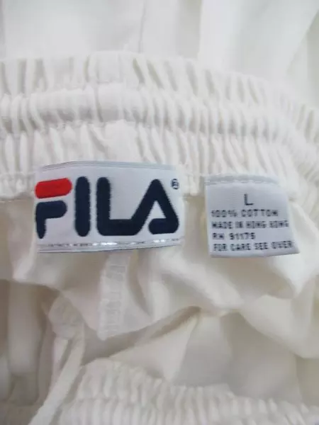 Vintage Fila Women's Knit Shorts L White Navy Trim Elastic Waist Casual Wear