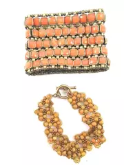 Lot of 2 Women's Beaded Fashion Bracelets - Orange & Brown Styles