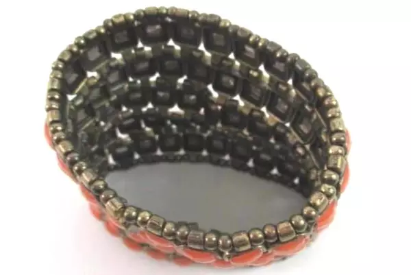 Lot of 2 Women's Beaded Fashion Bracelets - Orange & Brown Styles