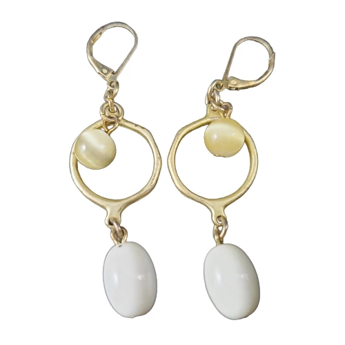 Lot of 3 Pairs Gold Tone Dangle Earrings with Amber Beads & Unique Designs