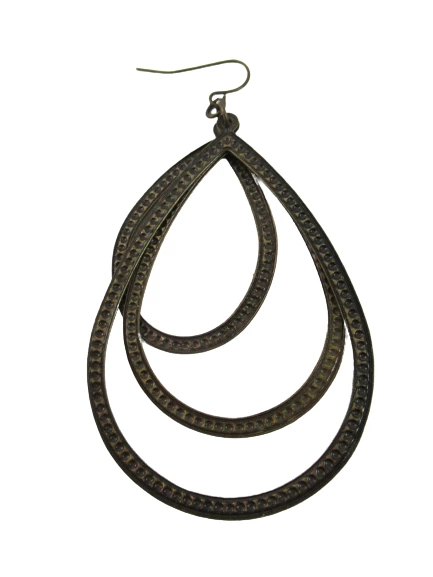 2 Pairs Antique Bronze Dangle Earrings Teardrop Beaded Fashion Lot