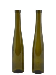 Lot of 2 Vintage Green Glass Stretch Hock Wine Bottles Empty 375 ML Decor Crafts