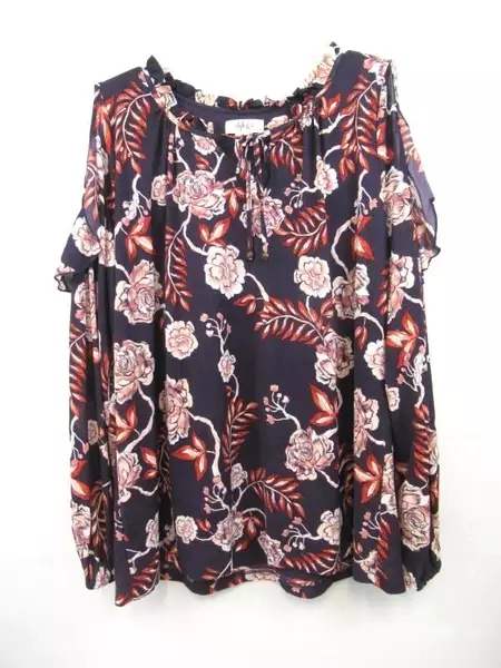 Style & Co Blouse Shirt Top Navy Blue-Purple Multicolor Floral Pattern Women's M