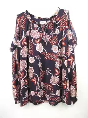 Style & Co Blouse Shirt Top Navy Blue-Purple Multicolor Floral Pattern Women's M