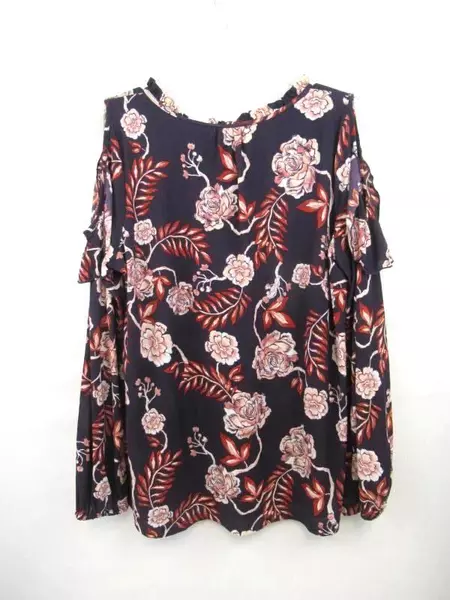 Style & Co Blouse Shirt Top Navy Blue-Purple Multicolor Floral Pattern Women's M