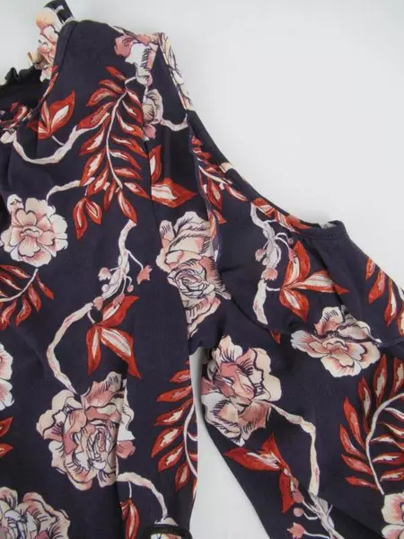 Style & Co Blouse Shirt Top Navy Blue-Purple Multicolor Floral Pattern Women's M