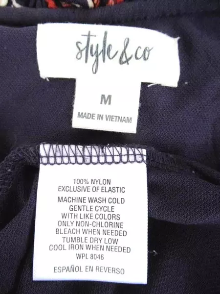 Style & Co Blouse Shirt Top Navy Blue-Purple Multicolor Floral Pattern Women's M