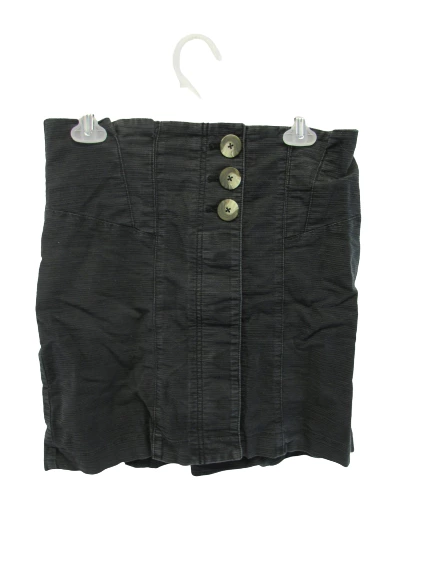 Free People Black Pleated Mini Skirt Size 10 Cotton Spandex Textured Buttons