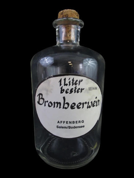 Vintage 1L Brombeerwein Glass Bottle Empty Cork Top Affenberg Salem