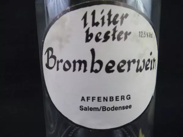 Vintage 1L Brombeerwein Glass Bottle Empty Cork Top Affenberg Salem