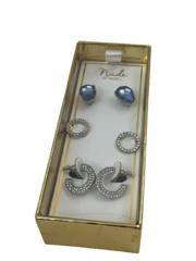 Nude By Noir 3-Piece Earring Set - Minimalist Studs with Rhinestones