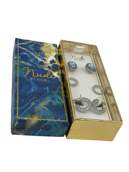 Nude By Noir 3-Piece Earring Set - Minimalist Studs with Rhinestones