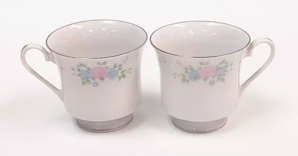 Lot Of 2 Prestige China Garden Teacups Floral Replacement Silver 