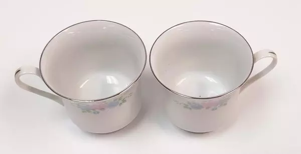 Lot Of 2 Prestige China Garden Teacups Floral Replacement Silver 