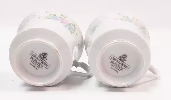 Lot Of 2 Prestige China Garden Teacups Floral Replacement Silver 