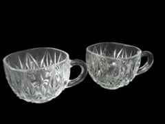 Set of 2 Vintage Square Cups Mugs Clear Pressed Glass Starburst Pattern