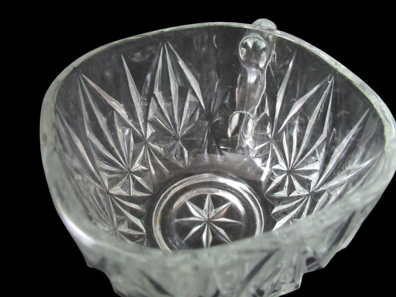 Set of 2 Vintage Square Cups Mugs Clear Pressed Glass Starburst Pattern